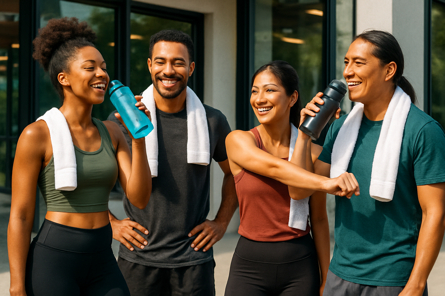 Healthy fit minorities post workout 